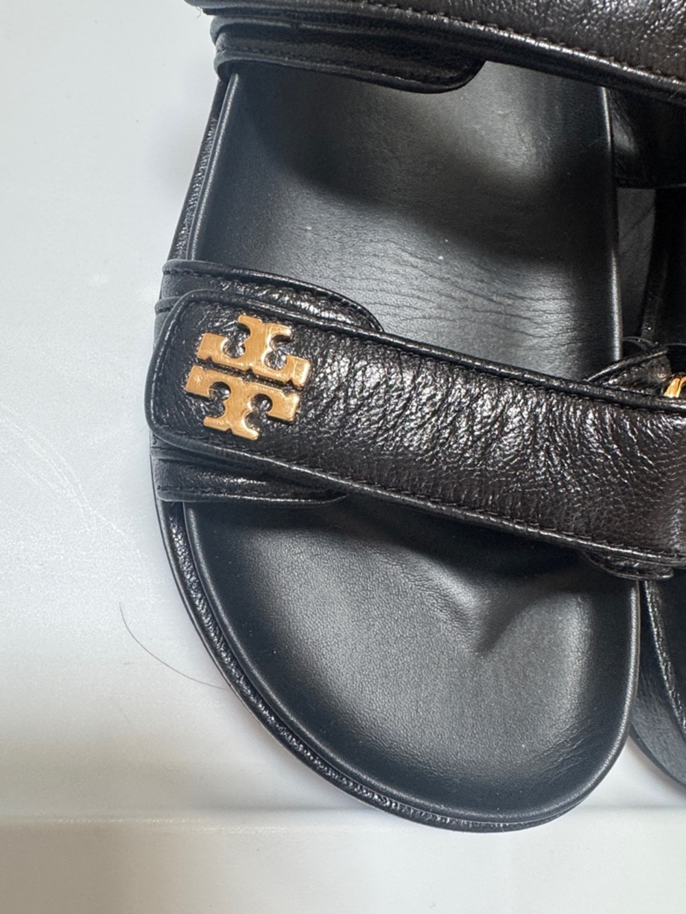 Tory Burch Kira Black Leather Platform Sport Sandals with Gold Logo Size 8 - Picture 3 of 11